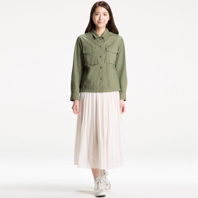 Uniqlo Women Military Shirt Jacket Army Green Olive Women S Fashion Clothes Outerwear On Carousell