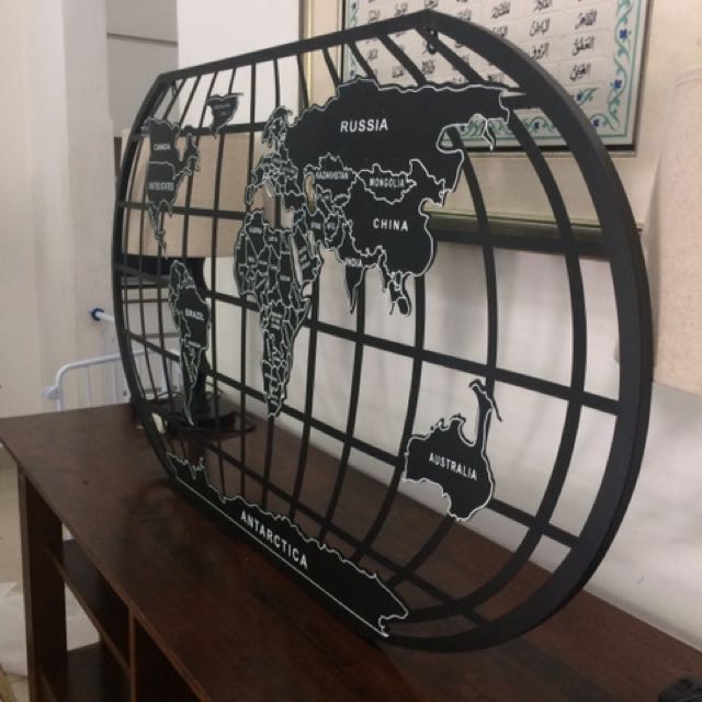 Wrought Iron World Map Wall Decor, Furniture & Home Living, Home Decor, Wall Decor on Carousell