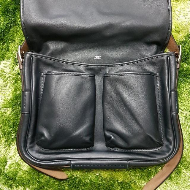 Hermes Black Box Calf Leather Barda Messenger Bag Hermes