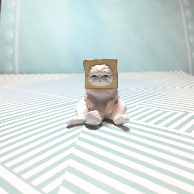 White Kitty Cat With Its Face In A Slice Of Bread Keychain