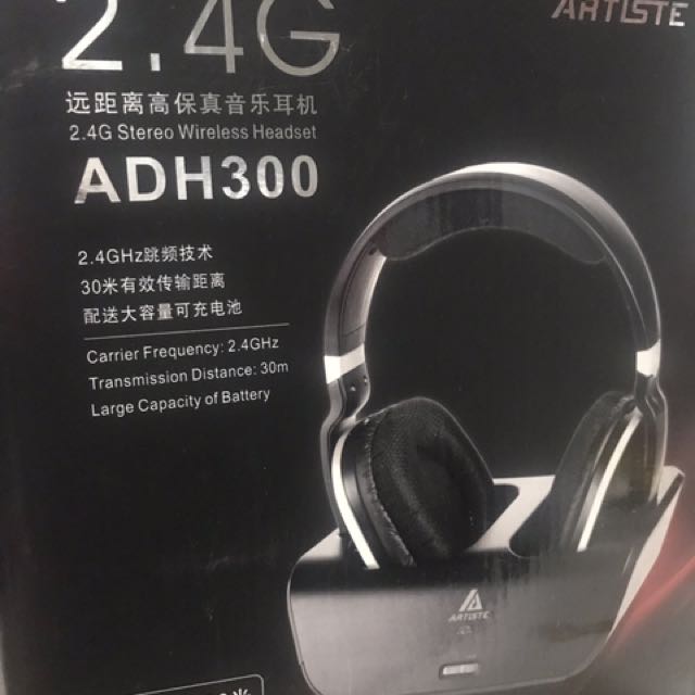 Artiste ADH300 2.4G HiFi Stereo Wireless TV Headphone With Digital Output Converter For PC TV Audio Headphones Headsets on Carousell