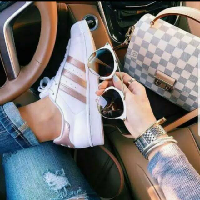 adidas with rose gold stripes