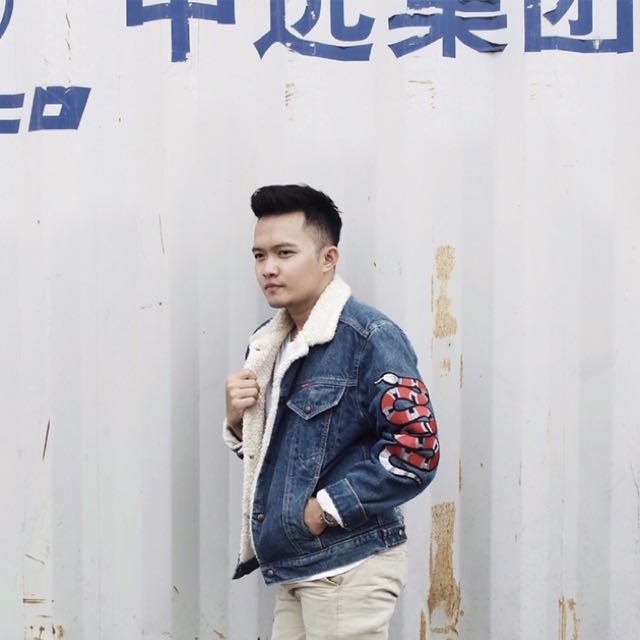 embroidered denim jacket with shearling