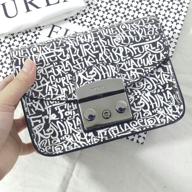Furla Graffiti In Black Metropolis Mini Cross Body Bag Women s Fashion Bags Wallets Cross body Bags on Carousell