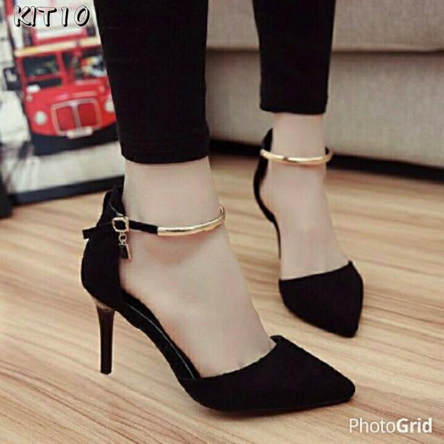 Heels Hitam 7cm Fesyen Wanita Sepatu Di Carousell