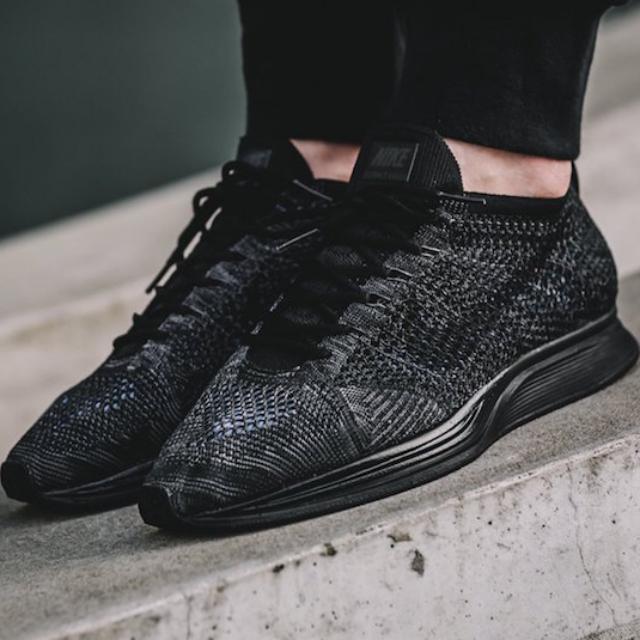 Nike flyknit racer store triple black for sale