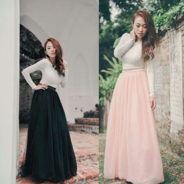 Tulle maxi skirt online grey