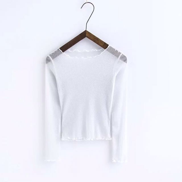 white sparkly mesh top