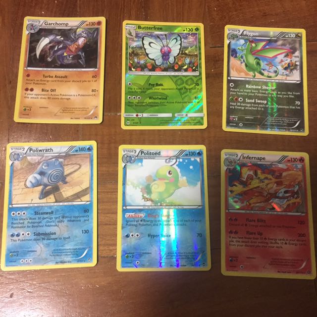 10 Pokemon Cards Stage 2 Garchomp Butterfree Flygon Gengar Chandelure Poliwrath Politoed Infernape Chesnaught Charizard Hobbies Toys Toys Games On Carousell