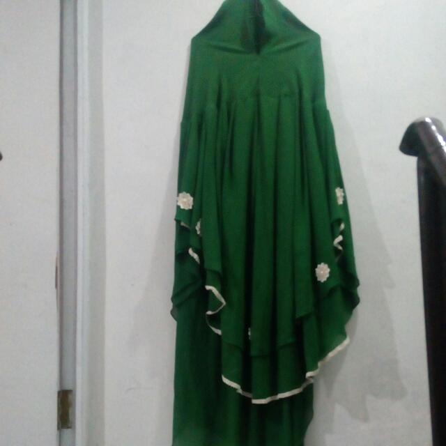 Khimar Panjang Renda Bawah Hijau Botol Olshop Fashion Olshop