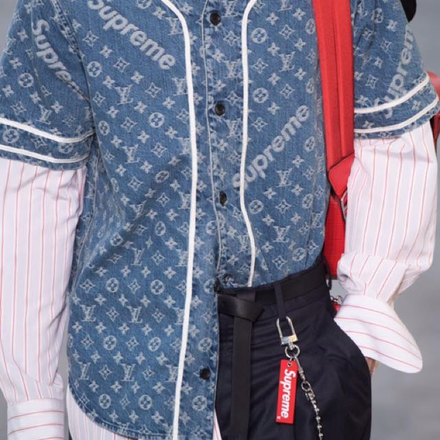 LV x SUPREME DENIM SHIRT, Men's Fashion, Tops & Sets, Tshirts & Polo Shirts  on Carousell
