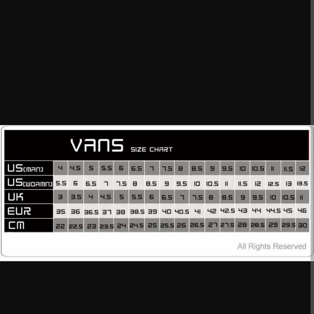 vans kids shoe size chart