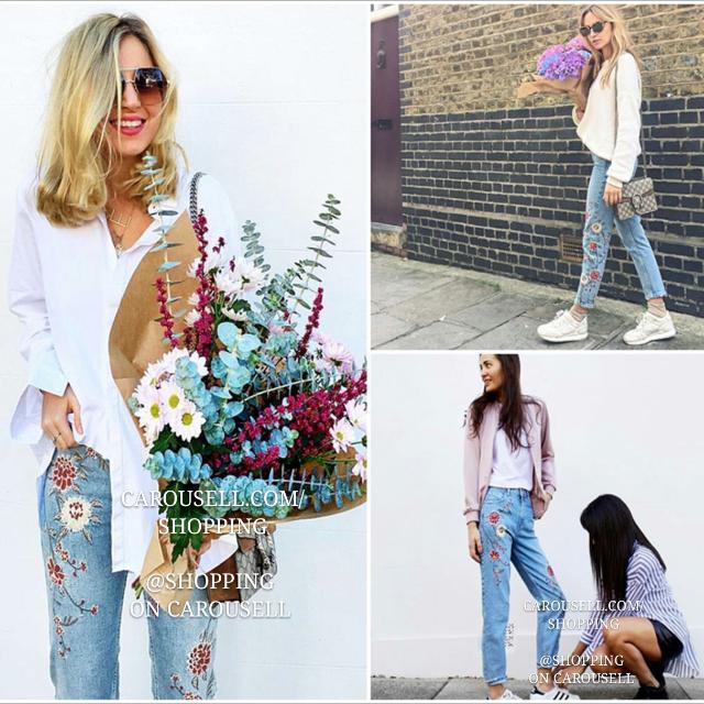 mom jeans with embroidered flowers