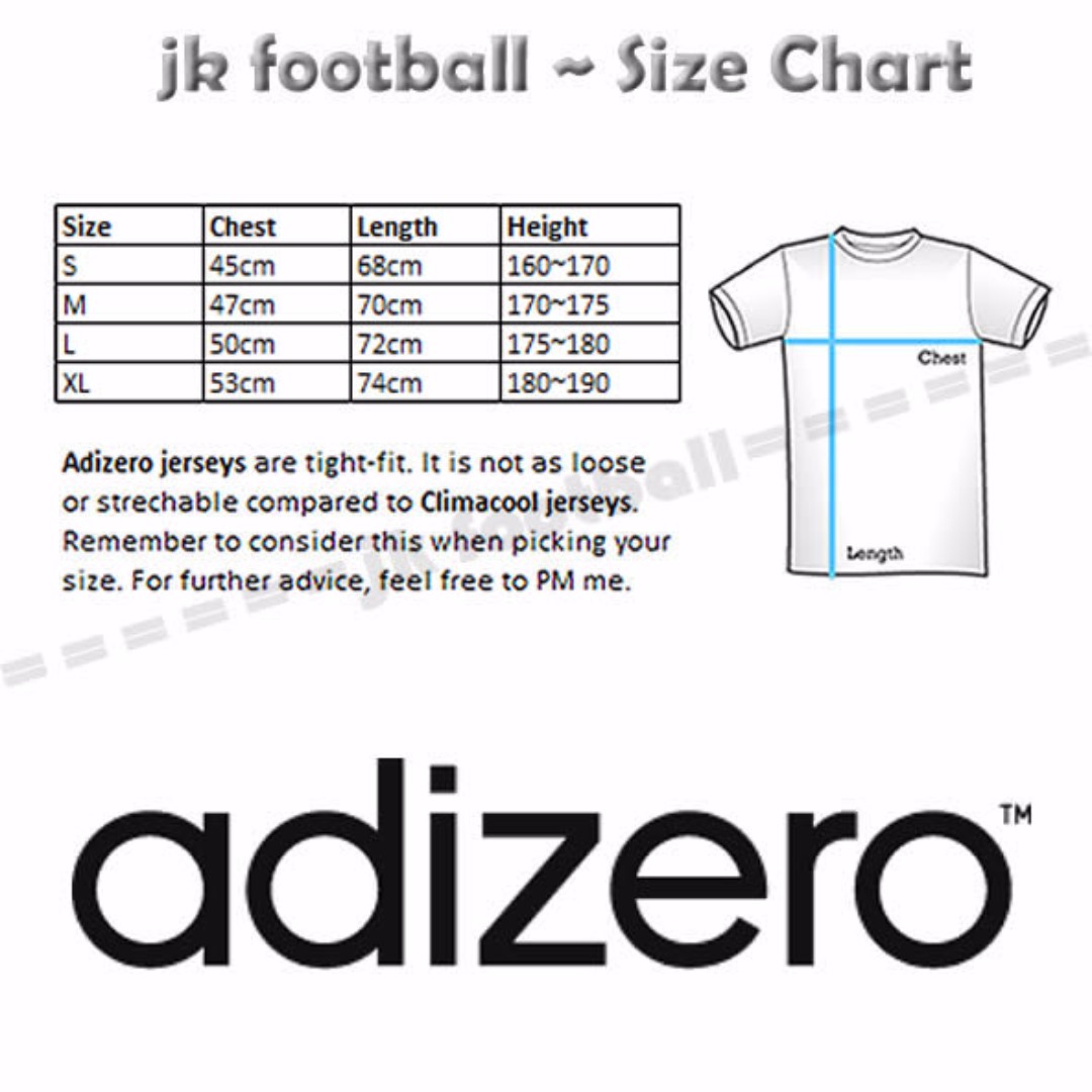 adizero jersey size chart