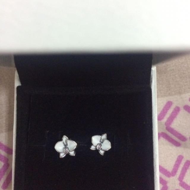 Pandora white orchid earrings clearance