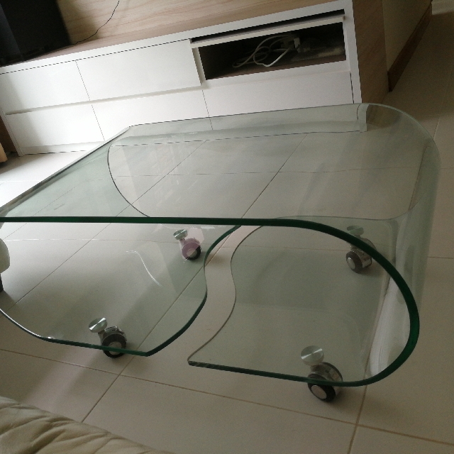 Stylish Gl Coffee Table With Rollers Furniture Tables Chairs Photo
