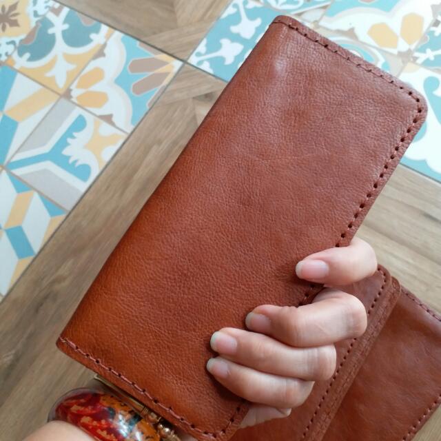 Dompet Kulit Asli Jahit Tangan Warna Coklat Havana Handstiched