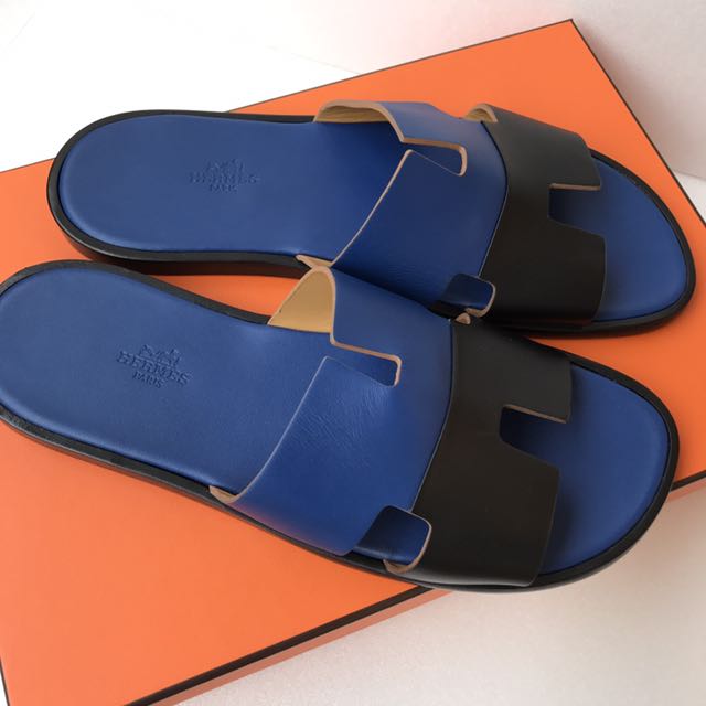 Hermes Light Orange Ostrich Leather Izmir Flat Slides Size 44.5 Hermes
