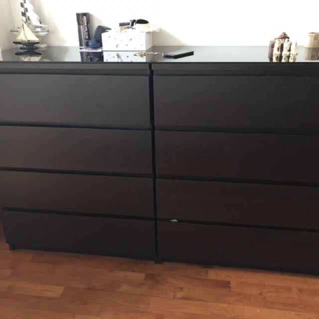 Ikea 2 Chests Of 4 Drawers with a glass top, Furniture & Home Living