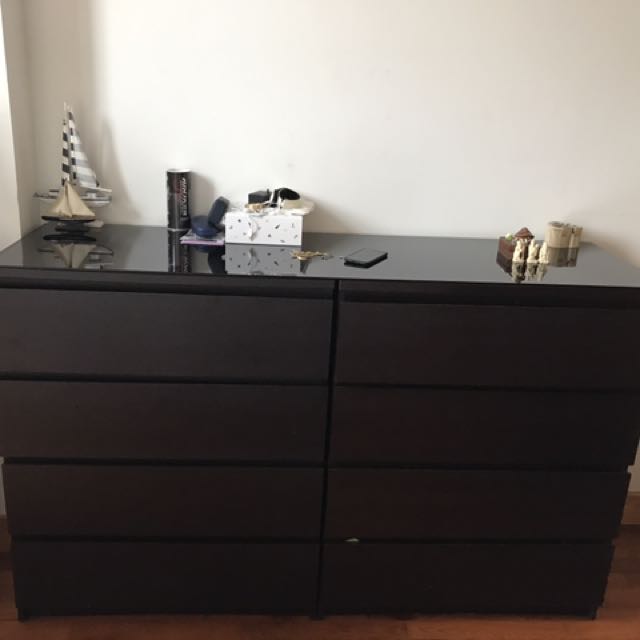 Ikea 2 Chests Of 4 Drawers with a glass top, Furniture & Home Living