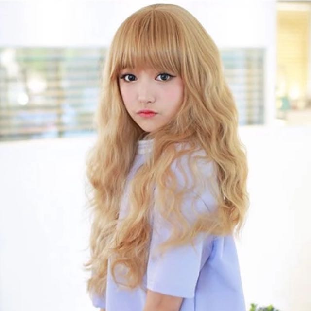 Korean Ulzzang Cheerleader Blonde Sugar Roll Wave Full Wig