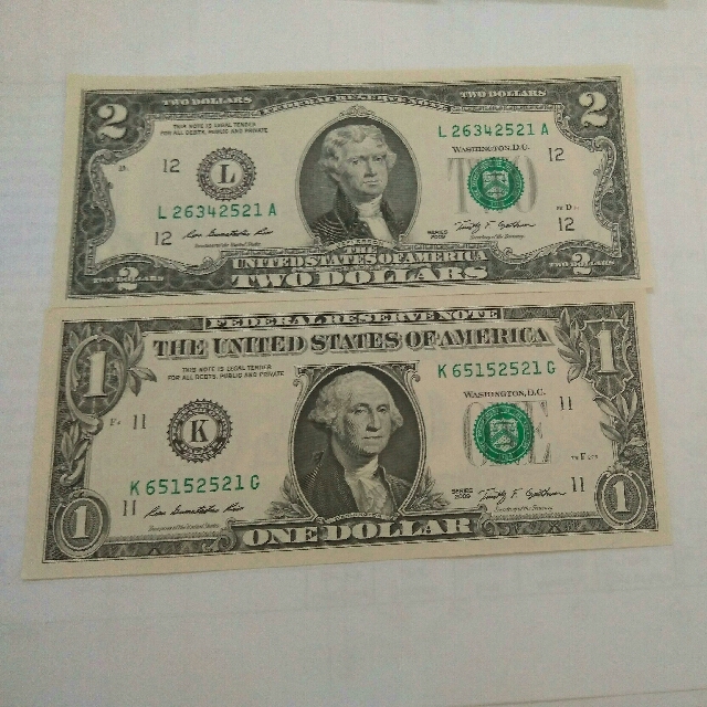 Usd 1 And Usd 2 Same Serial Number Antiques Currency On Carousell