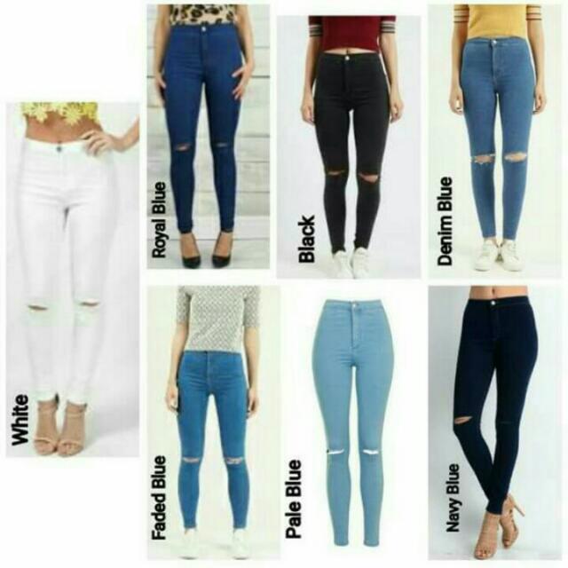 high waisted knee ripped jeans