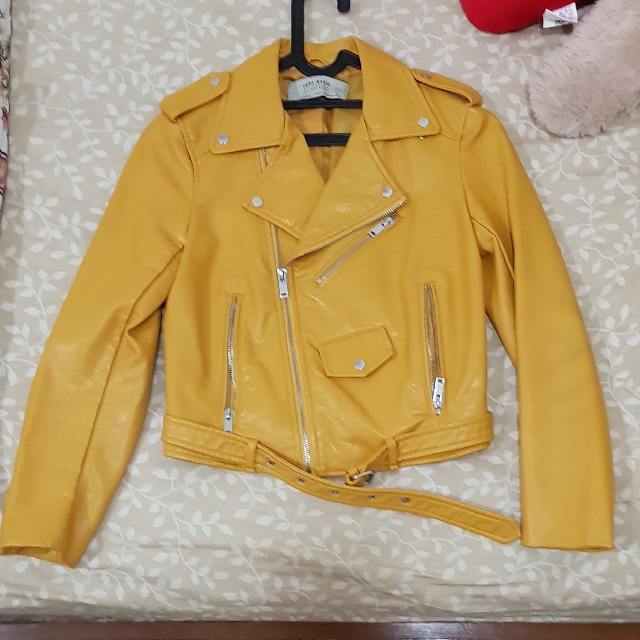 mustard leather jacket zara