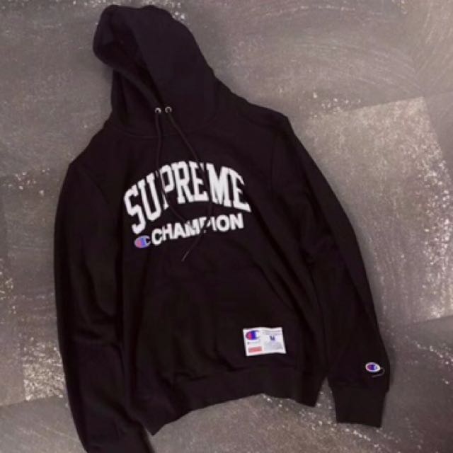 supreme x champion hoodie black