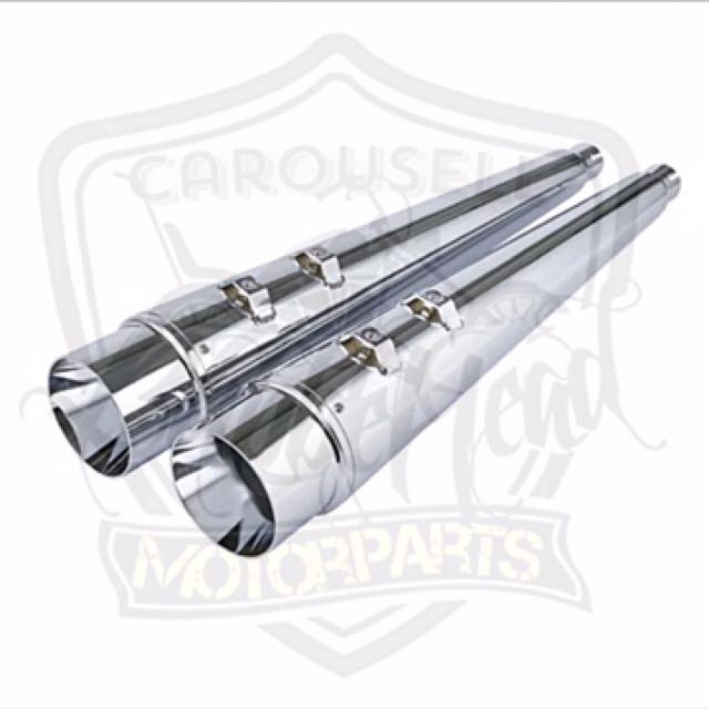 TCMT 4" Megaphone Slip-On Exhaust Pipes For Harley Road Glide 2017-2024 (Chrome/Black)