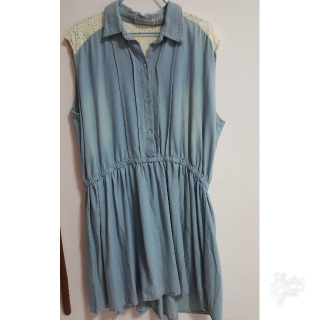 Plus Size Preloved Denim Sleeveless Dress With Lace Details From