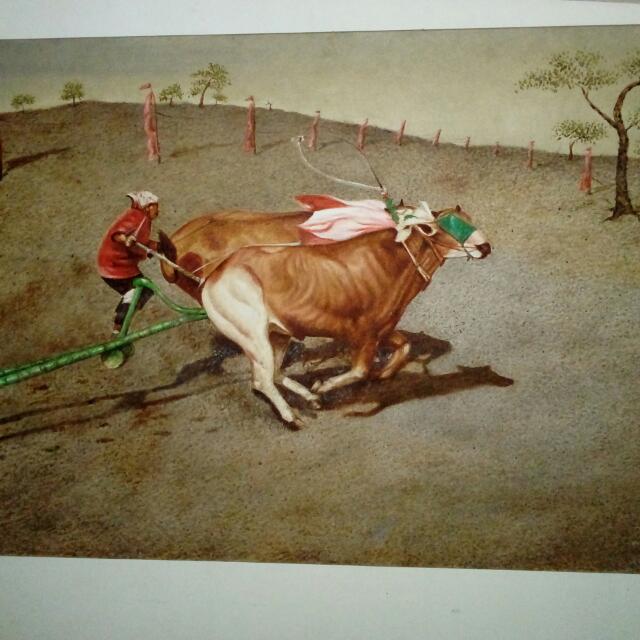 Lukisan Tradisional Karapan Sapi Realistic Desain Kerajinan Tangan Karya Seni Di Carousell