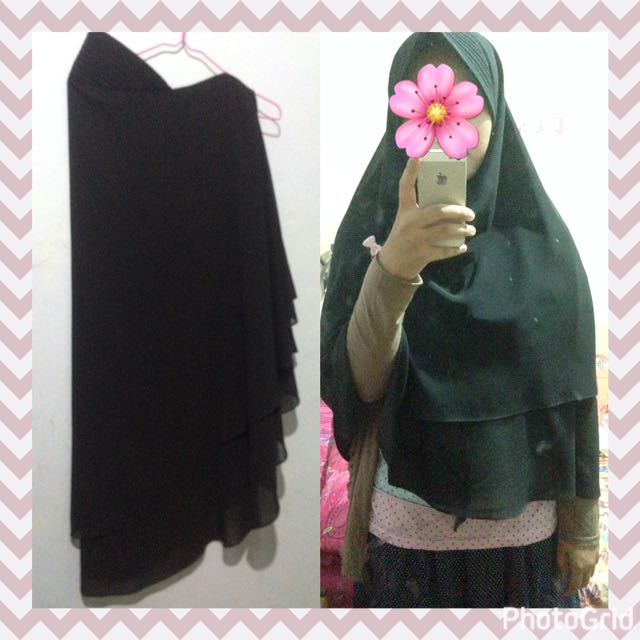 Jilbab Syari Layer Hitam Womens Fashion Muslim Fashion On Carousell