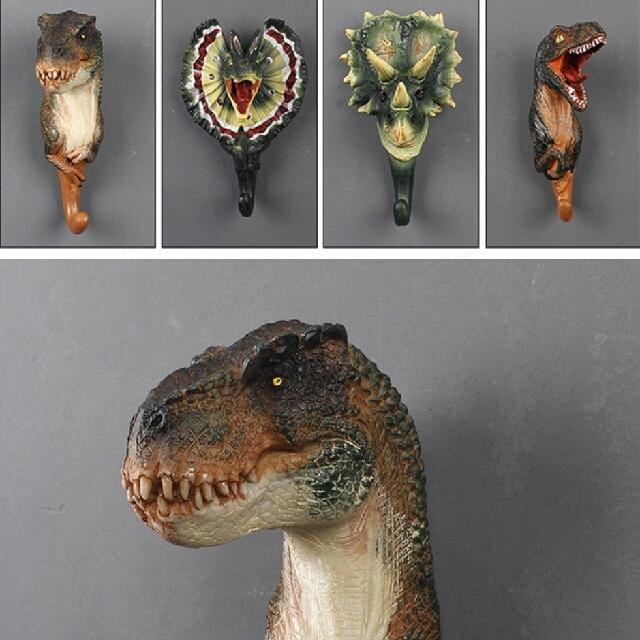 Wall Sculptures Decorative Jurassic World Creative Resin Model Dinosaur Wall Hanging Coat Hook Home Garden