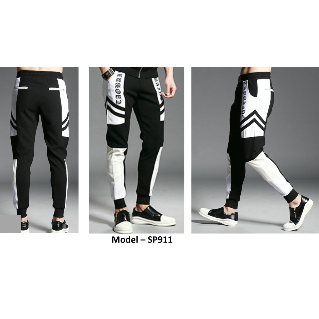 jogging pants black and white