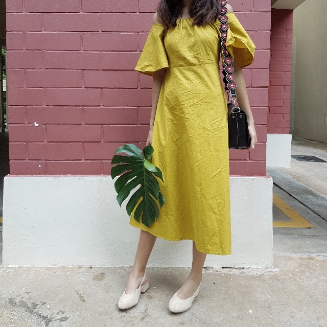 yellow midi dress zara