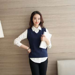 Woman Sweater vest Female V-Neck Knitted waistcoat loose Slim base women pullover