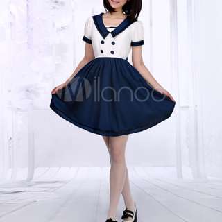 [NOW 40% OFF, must sell] Navy Blue Sailor Style Dress Sailor Uniform Buttons Cute XL