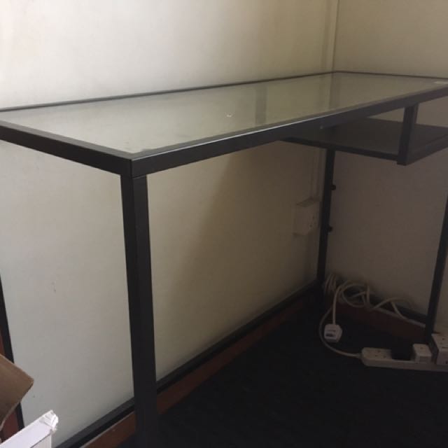 Ikea Computer Table With Glass Top And Metal Frame Furniture