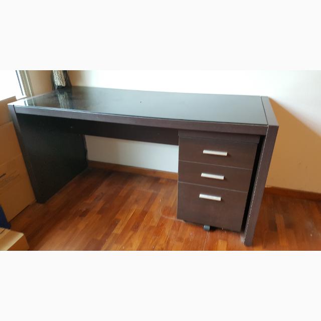 Vhive Glass Top Study Table C W Movable Side Drawers Furniture Tables Chairs On Carousell