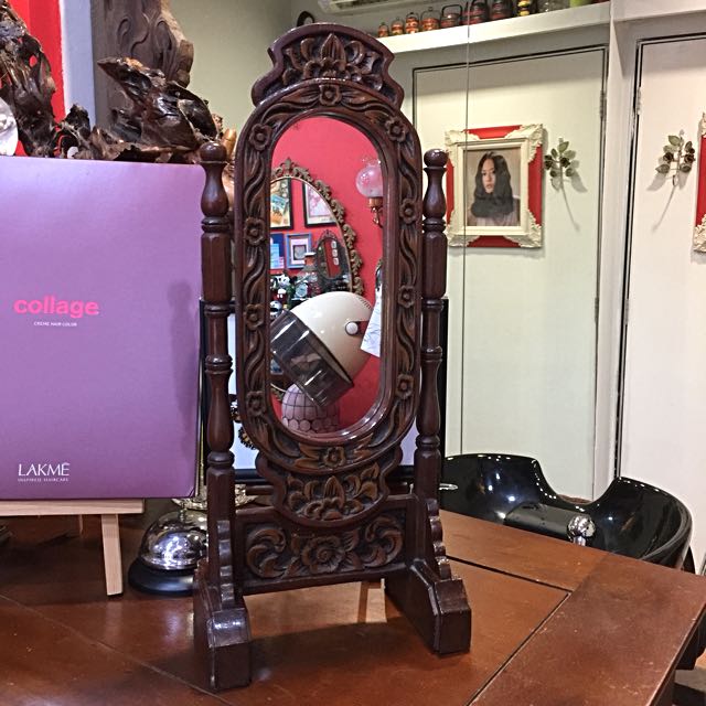 Vintage Carved Table Top Dresser Mirror Stand Photo