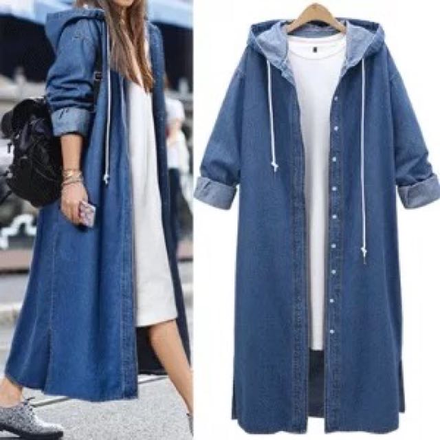 long denim jacket with hood