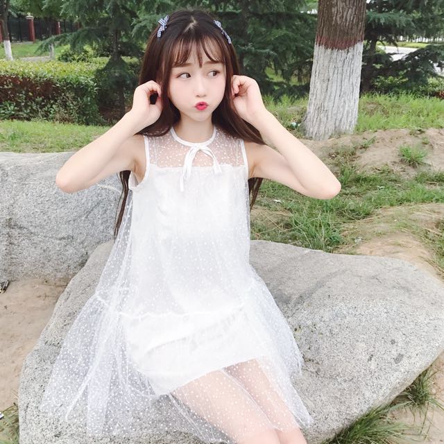 Po Ulzzang White Translucent Mesh Dress Women S Fashion Clothes Dresses Skirts On Carousell Mini dress ribbed material crew neckline adjustable ruching with ties at sides slim fitting dress can be worn at multiple lengths good stretch. po ulzzang white translucent mesh dress