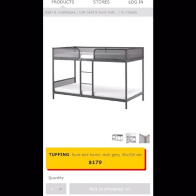 TUFFING Bunk Bed Frame (Dark Grey), Furniture & Home Living, Furniture