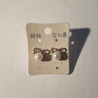 pearl earrings with ribbon - korean fashion