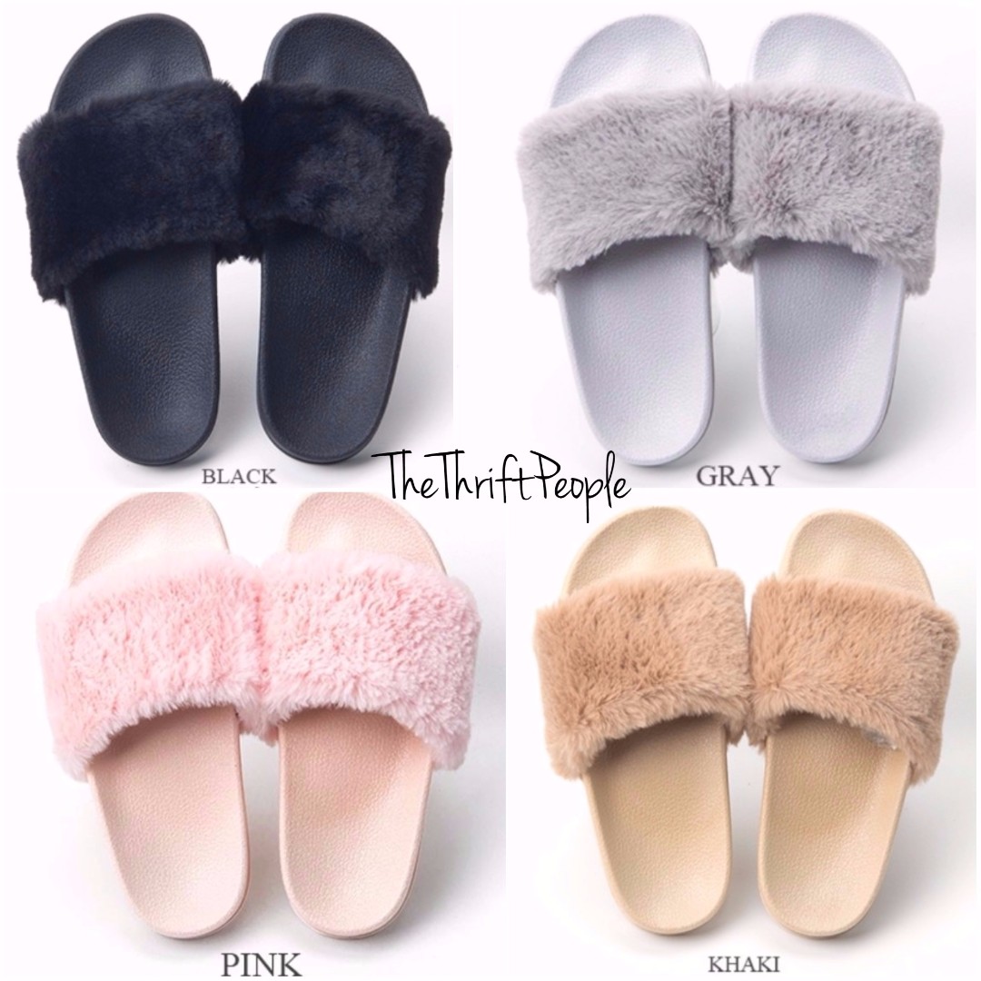 fluffy slip on slippers cheap online