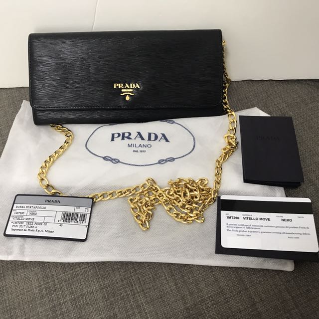 Prada 1MT290 Wallet on Chain Vitello in Black Leather