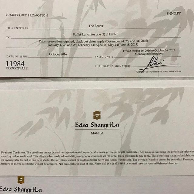 HEAT Buffet Lunch Gift Certificate Tickets Vouchers Store Credits