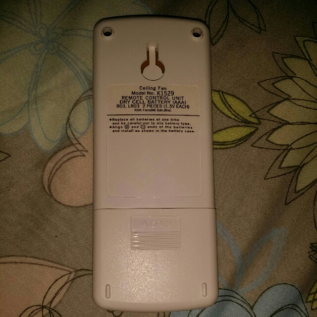 Kdk Ceiling Fan Remote Control Model No K15z9 Aaa Battery Used To