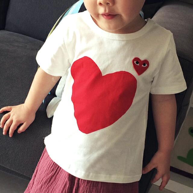 Baby Kids Japan CDG Play Tee Shirt White with Red Hearts Front Back